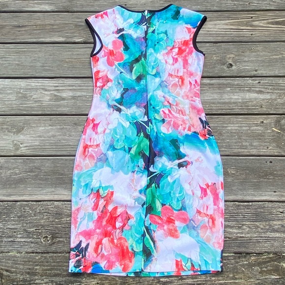 Bisou Bisou floral sheath dress sleeveless with contrast Sz Small - Picture 8 of 16